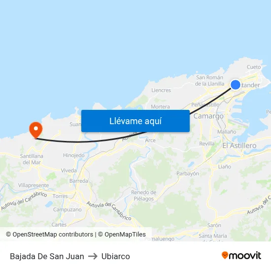 Bajada De San Juan to Ubiarco map