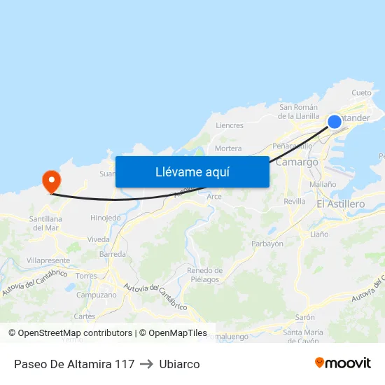 Paseo De Altamira 117 to Ubiarco map