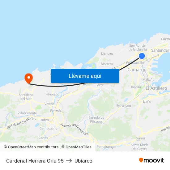 Cardenal Herrera Oria 95 to Ubiarco map