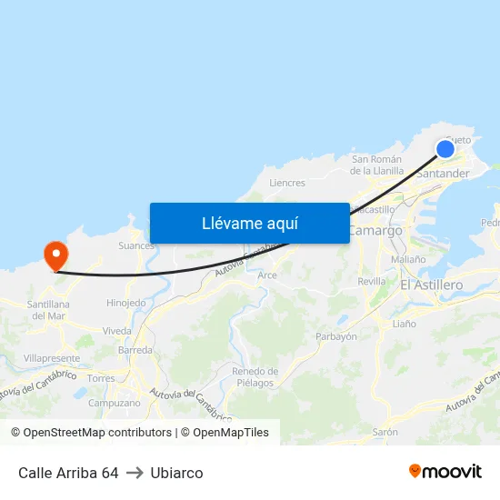 Calle Arriba 64 to Ubiarco map