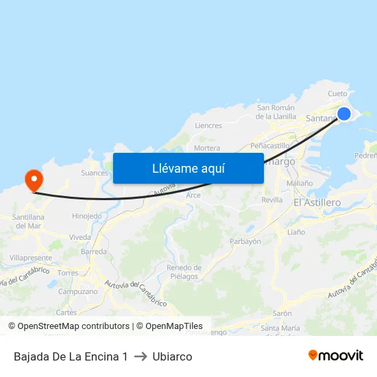 Bajada De La Encina 1 to Ubiarco map