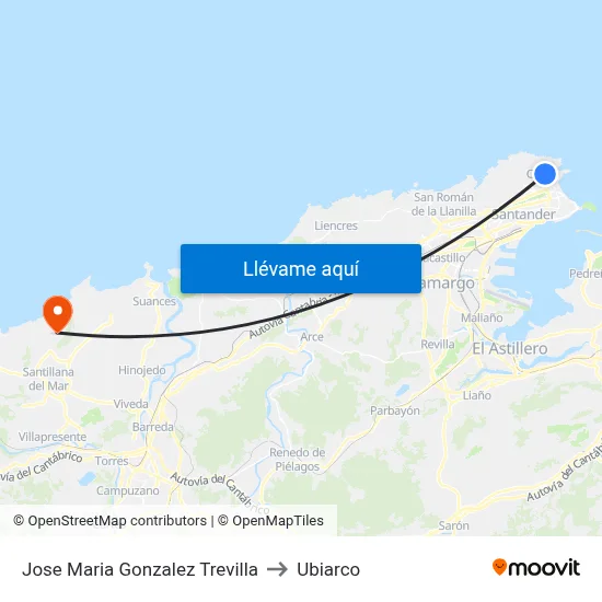 Jose Maria Gonzalez Trevilla to Ubiarco map