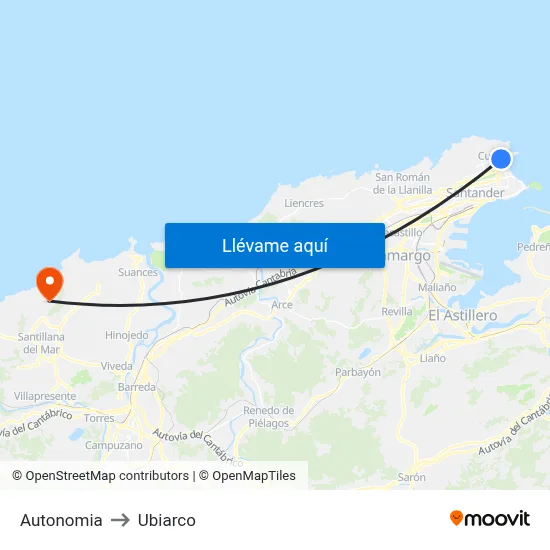 Autonomia to Ubiarco map