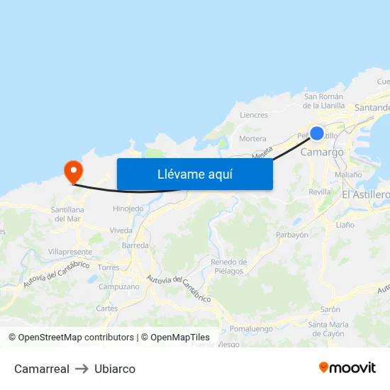 Camarreal to Ubiarco map