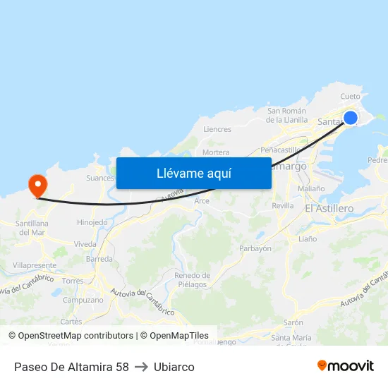 Paseo De Altamira 58 to Ubiarco map