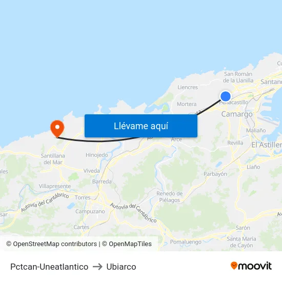 Pctcan-Uneatlantico to Ubiarco map