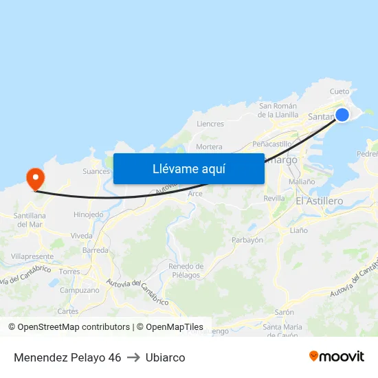 Menendez Pelayo 46 to Ubiarco map