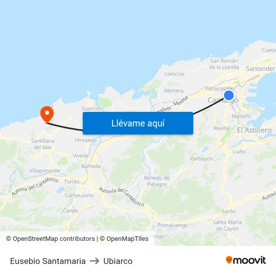 Eusebio Santamaria to Ubiarco map
