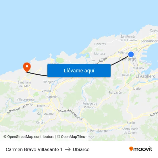 Carmen Bravo Villasante 1 to Ubiarco map