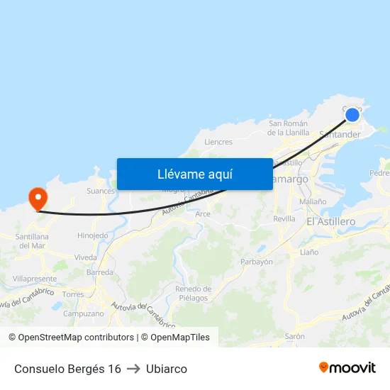 Consuelo Bergés 16 to Ubiarco map