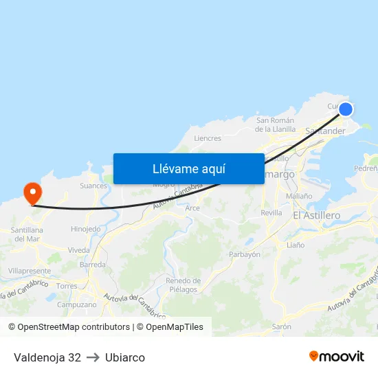 Valdenoja 32 to Ubiarco map