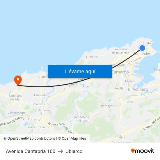 Avenida Cantabria 100 to Ubiarco map