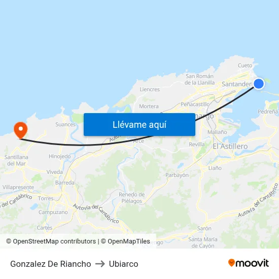 Gonzalez De Riancho to Ubiarco map