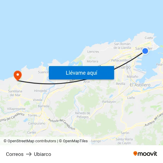 Correos to Ubiarco map