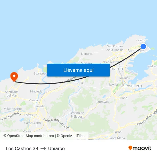 Los Castros 38 to Ubiarco map