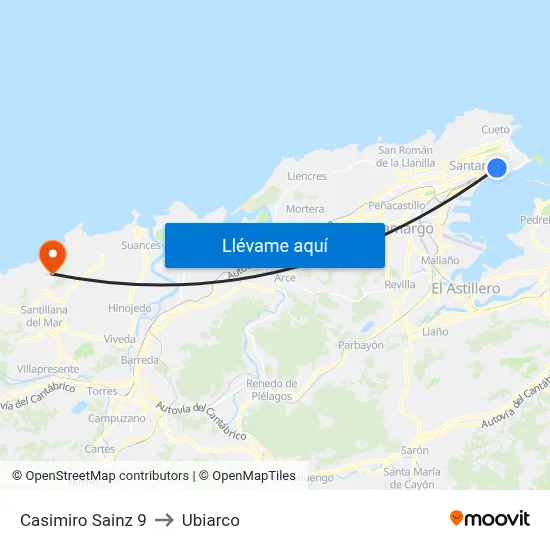 Casimiro Sainz 9 to Ubiarco map