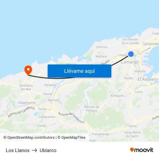 Los Llanos to Ubiarco map