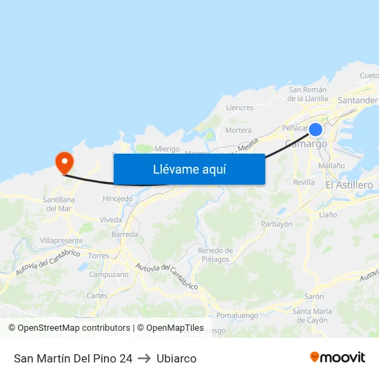 San Martín Del Pino 24 to Ubiarco map