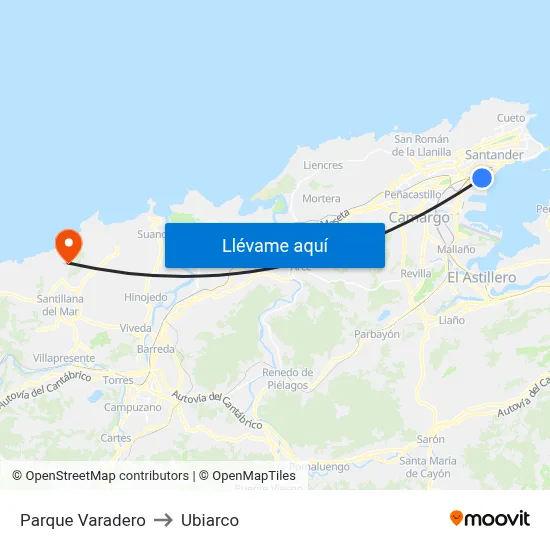 Parque Varadero to Ubiarco map
