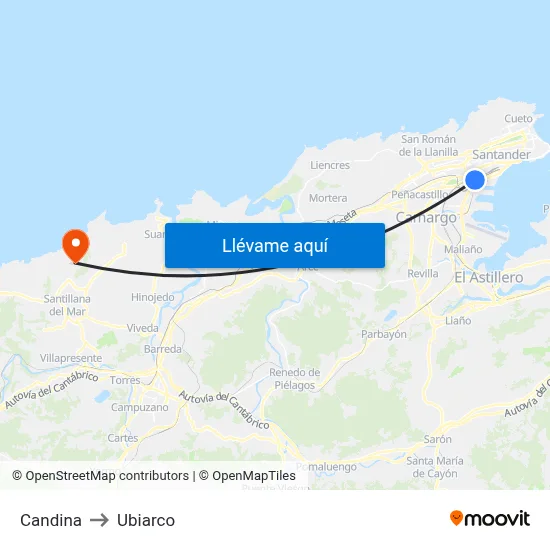 Candina to Ubiarco map