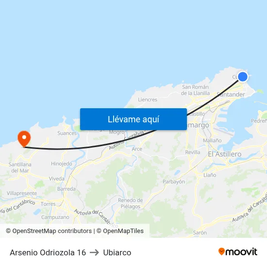 Arsenio Odriozola 16 to Ubiarco map