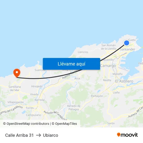 Calle Arriba 31 to Ubiarco map