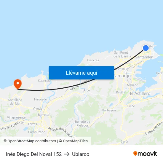 Inés Diego Del Noval 152 to Ubiarco map
