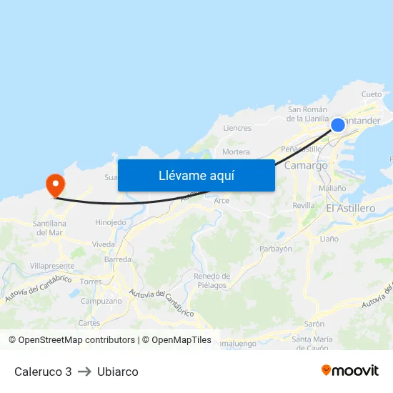 Caleruco 3 to Ubiarco map