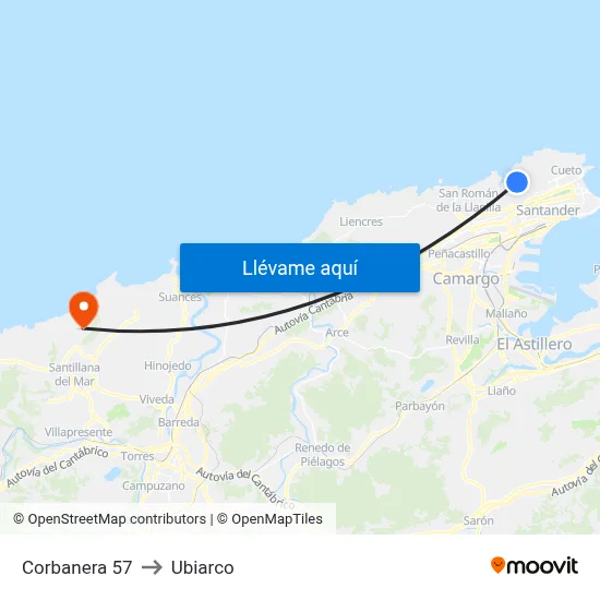 Corbanera 57 to Ubiarco map