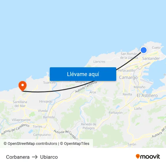 Corbanera to Ubiarco map