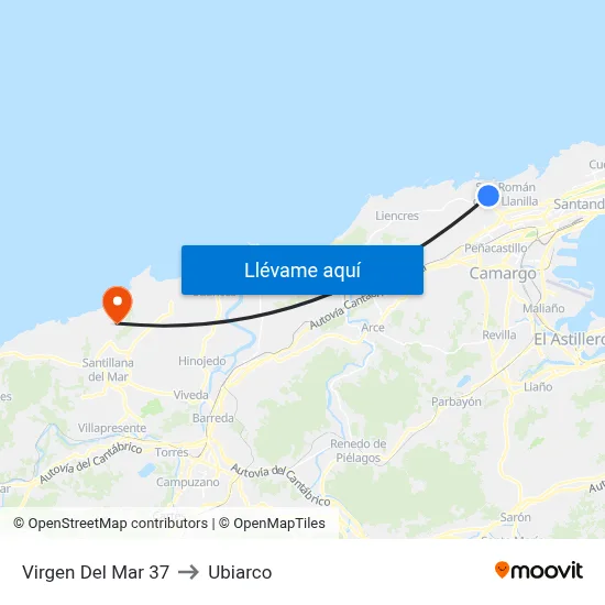 Virgen Del Mar 37 to Ubiarco map