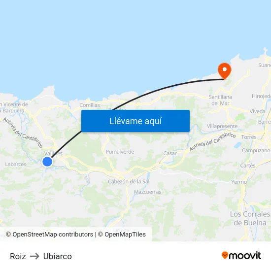 Roiz to Ubiarco map