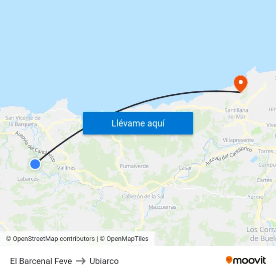 El Barcenal Feve to Ubiarco map