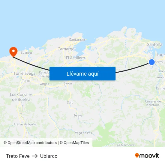 Treto Feve to Ubiarco map