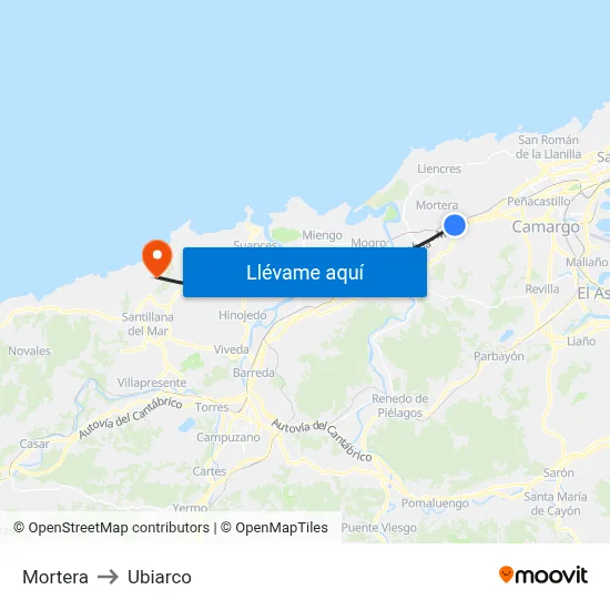 Mortera to Ubiarco map