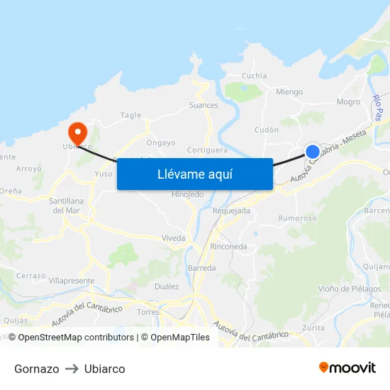 Gornazo to Ubiarco map