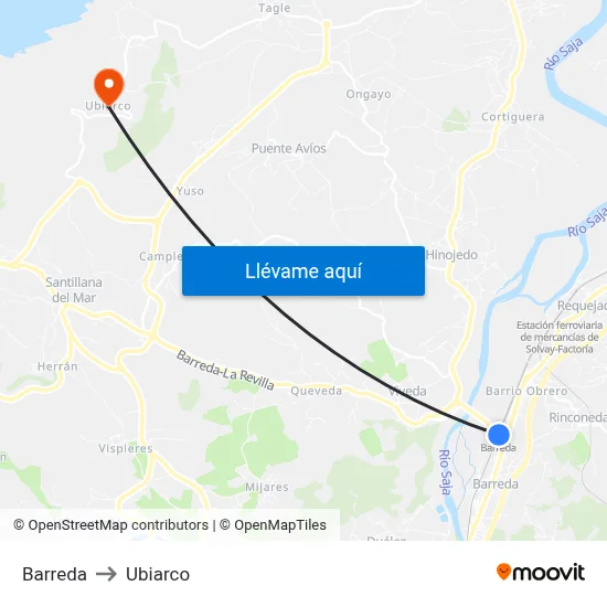 Barreda to Ubiarco map