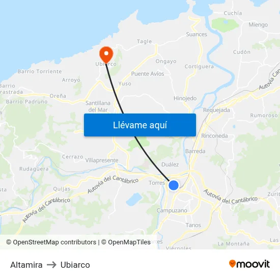 Altamira to Ubiarco map