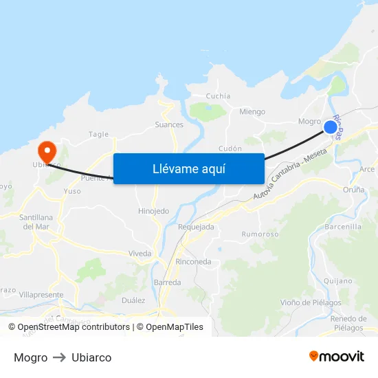 Mogro to Ubiarco map
