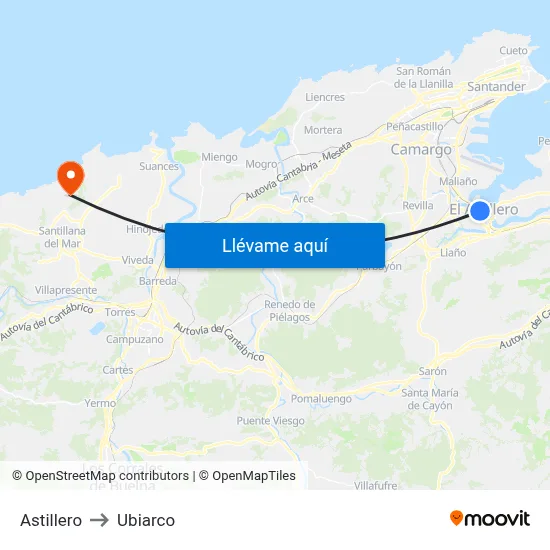 Astillero to Ubiarco map