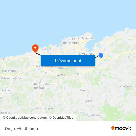 Orejo to Ubiarco map