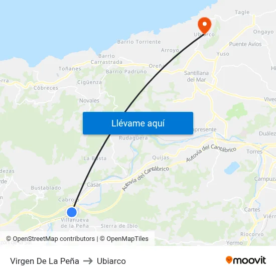 Virgen De La Peña to Ubiarco map
