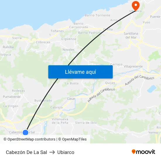 Cabezón De La Sal to Ubiarco map