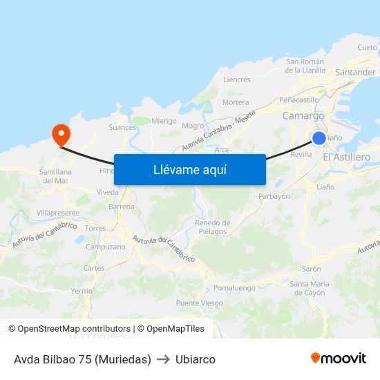 Avda Bilbao 75 (Muriedas) to Ubiarco map