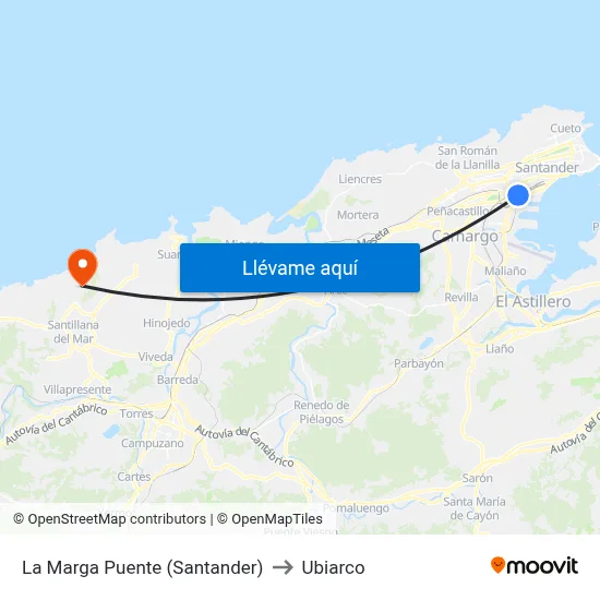 La Marga Puente (Santander) to Ubiarco map