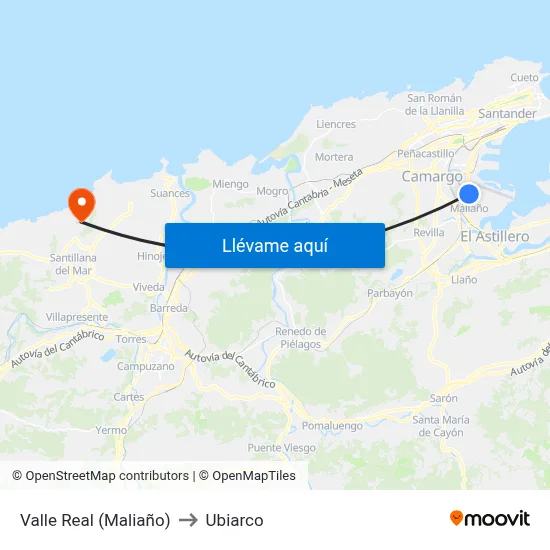 Valle Real (Maliaño) to Ubiarco map