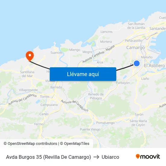 Avda Burgos 35 (Revilla De Camargo) to Ubiarco map