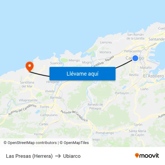 Las Presas (Herrera) to Ubiarco map