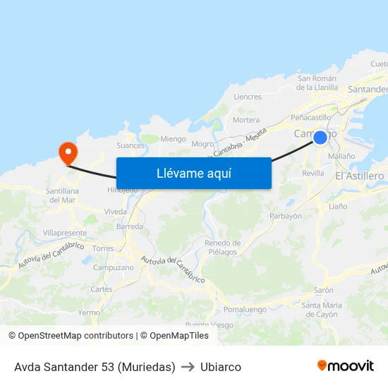 Avda Santander 53 (Muriedas) to Ubiarco map