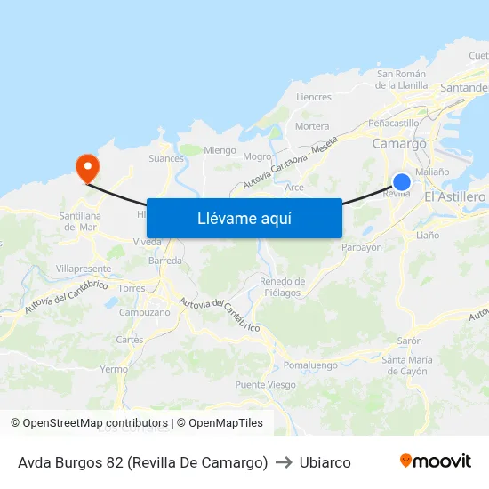 Avda Burgos 82 (Revilla De Camargo) to Ubiarco map